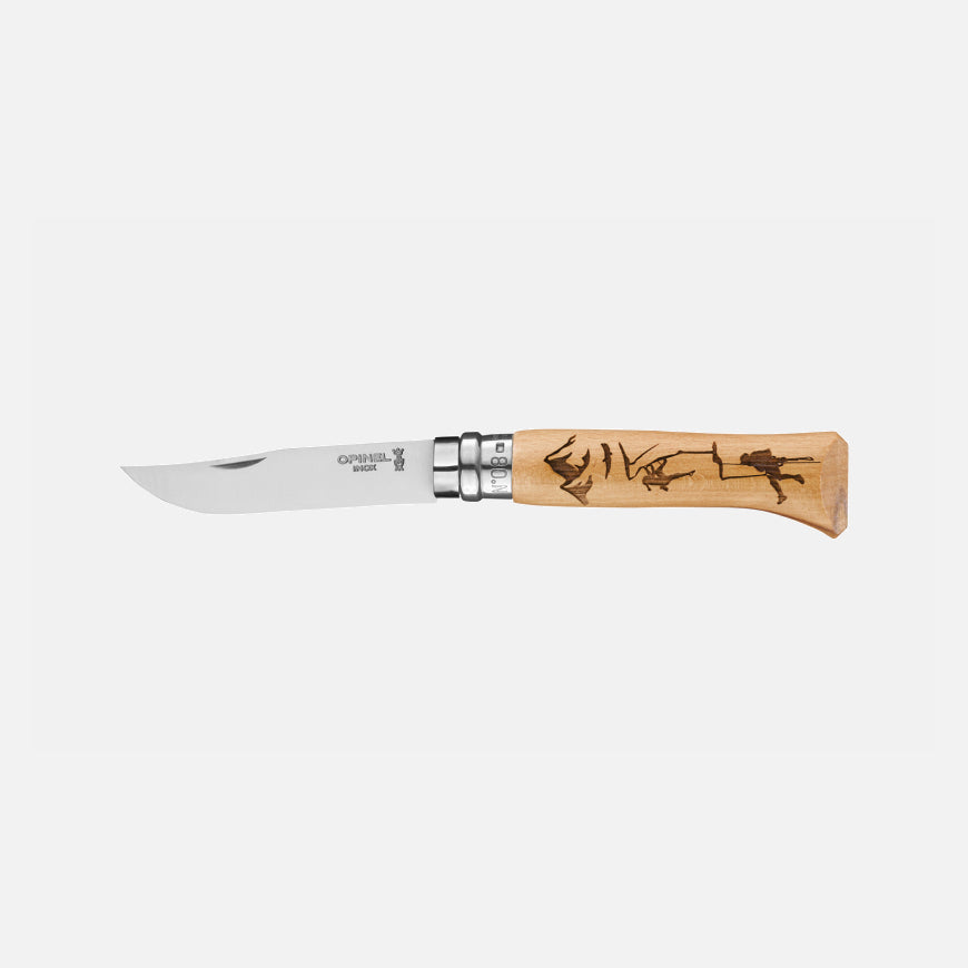 Opinel Couteau #08 Inox Bois Gravure Escalade - Plein Air Entrepôt