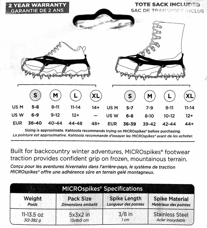 Traction Kahtoola Sizing Kahtoola EXOspikes Footwear Traction