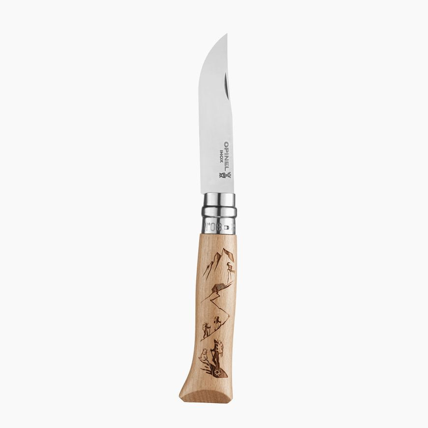 Opinel Couteau #08 Inox Bois Gravure Randonée - Plein Air Entrepôt
