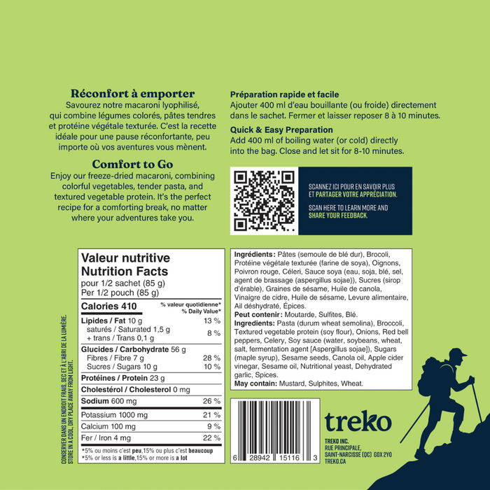 Repas Treko Macaroni Voyageur - Plein air Entrepôt