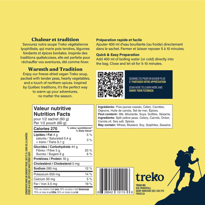 Repas Treko Soupe aux pois Boréale - Plein air Entrepôt