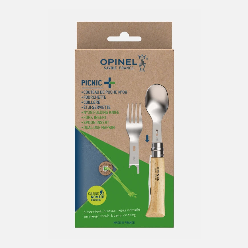 Blister #08 Opinel hêtre - kit PICNIC + avec cuillère et fourchette - Plein air Entrepôt