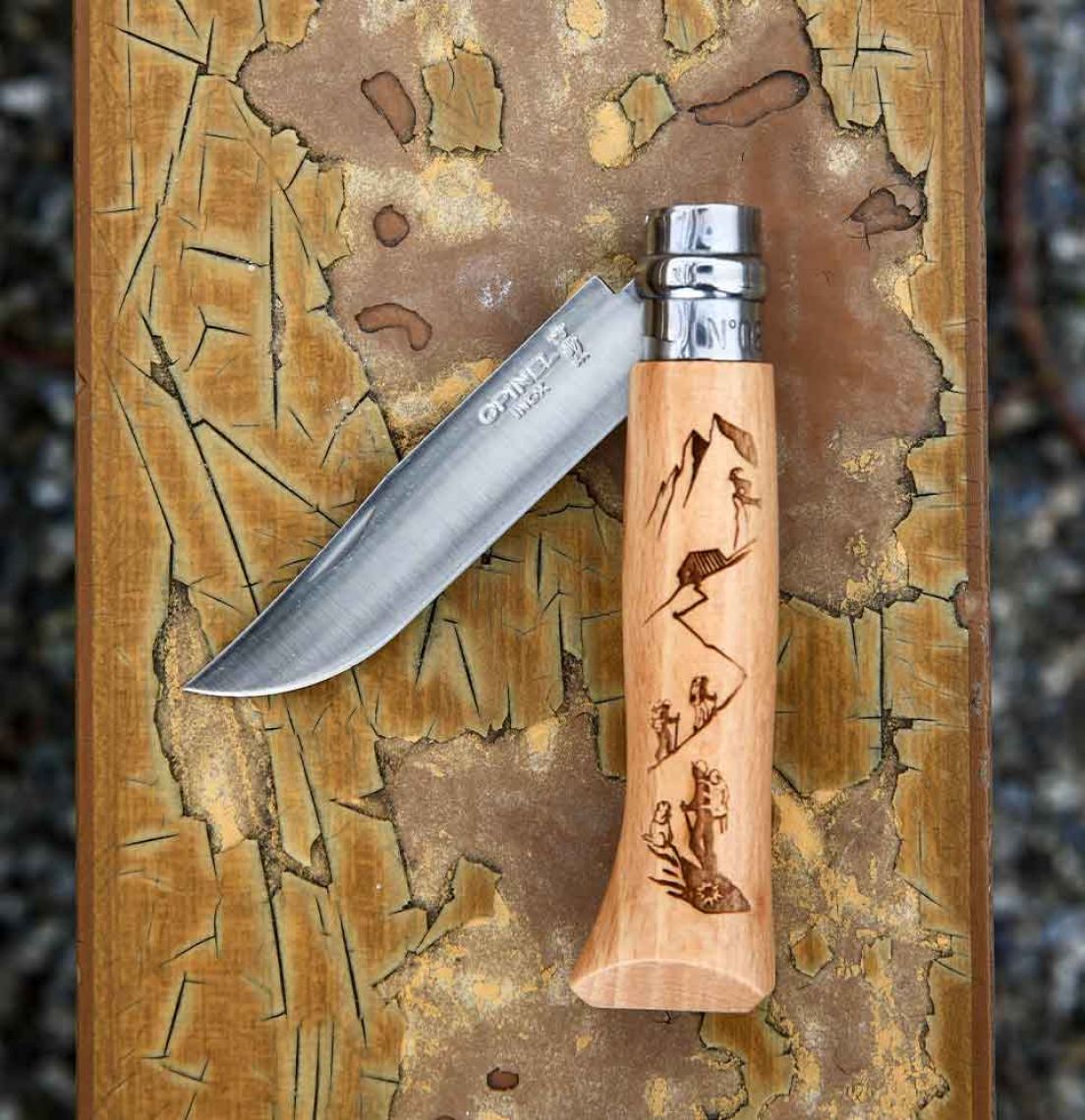 Opinel Couteau #08 Inox Bois Gravure Randonée - Plein Air Entrepôt
