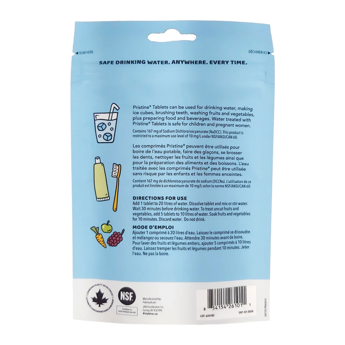 Tablettes de Traitement Pour L'eau Pristine 20 L